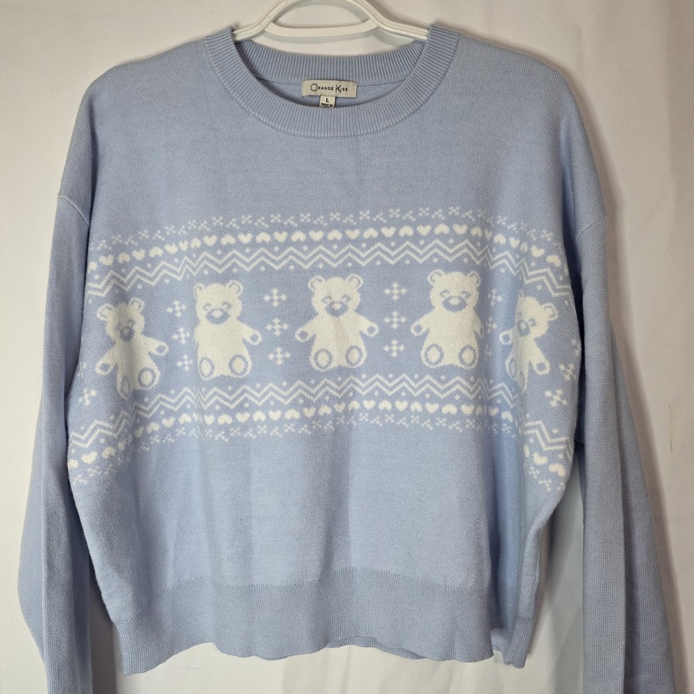 Vintage Orange Kiss Teddy Bear Knit Sweater Y2K Kitsch‎ Soft Girl Top